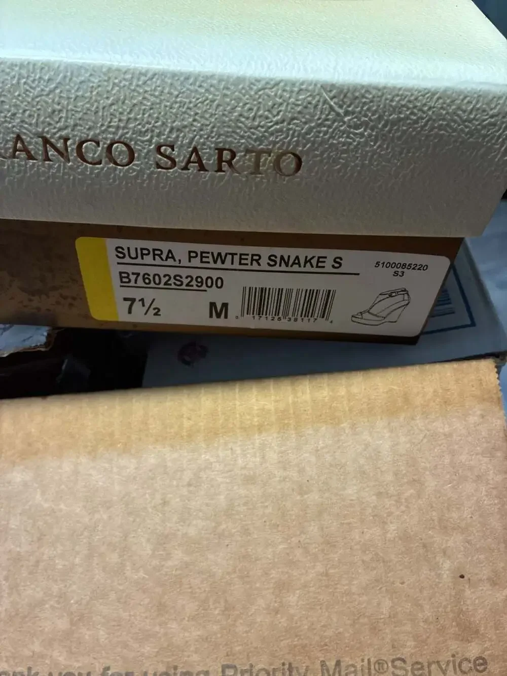Franco Sarto Supra Pewter Snake Platform Cork Wedge Sandals Size 7.5 M
